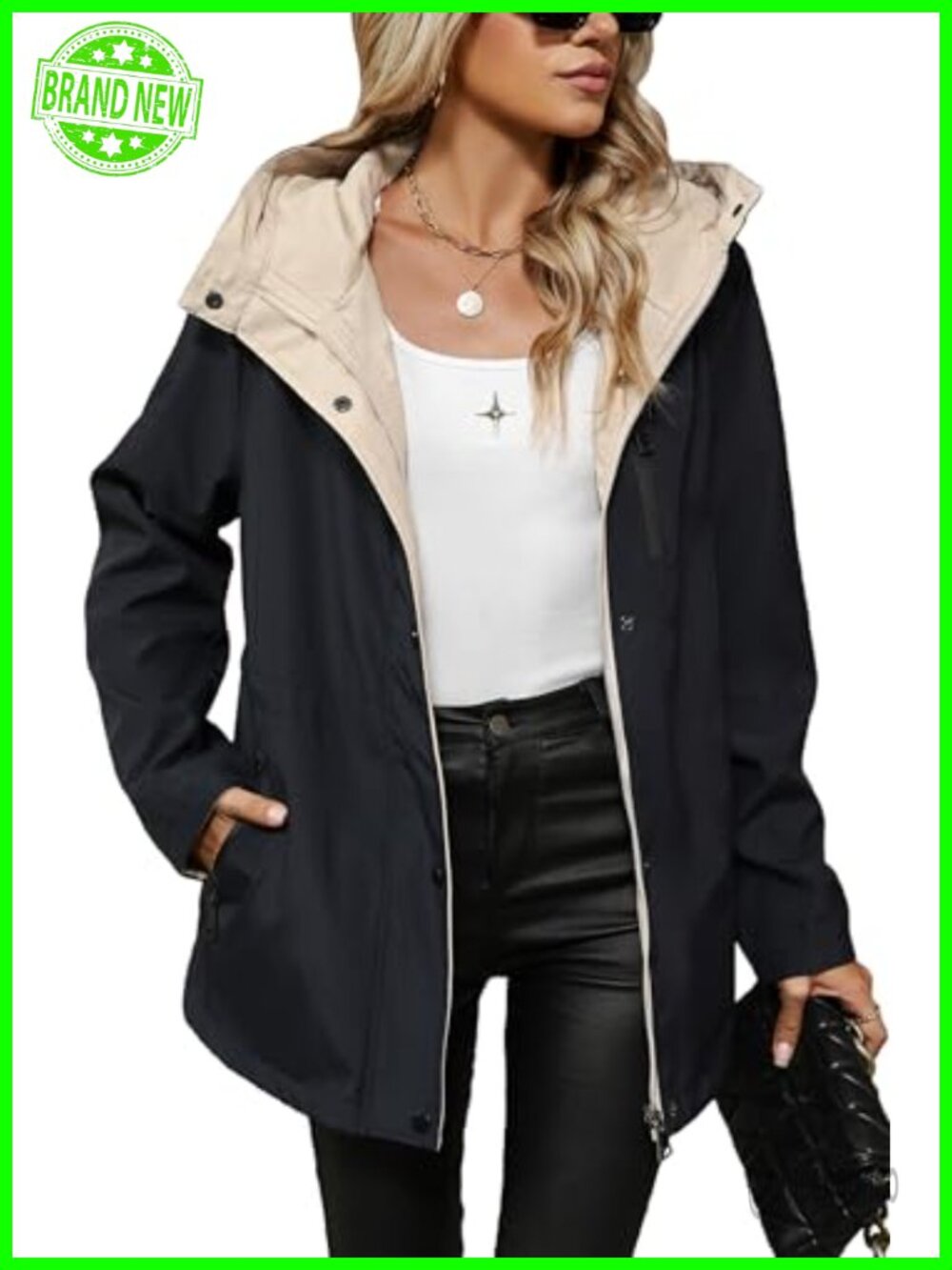 Reversible Hooded Water Resistant Lightweight Windbreaker Raincoat